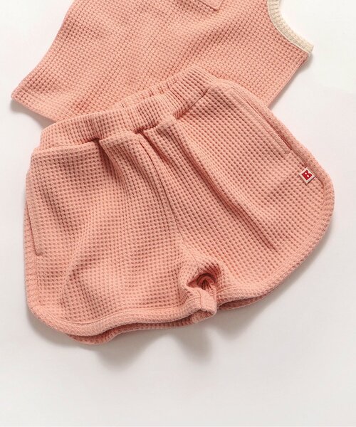 キャミ＆ショートパンツワッフルツーピースセットアップ ゆるカジ レトロ セットアップ ワッフル キャミソール ショート