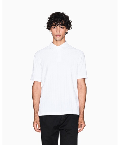 ARMANI EXCHANGE(アルマーニエクスチェンジ)の「【A|X アルマーニ エクスチェンジ】オールオーバージャカードロゴ 半袖ポロシャツ/REGULAR(ポロシャツ・メンズ・ブラック/ホワイト・LARGE/X-LARGE/X-SMALL/SMALL/MEDIUM)」の2枚目の写真