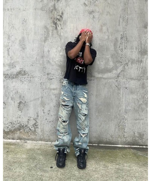 mnml（ミニマル）の「【mnml】ULTRA BAGGY DISTRESSED DENIM [I]（デニムパンツ・メンズ・ブルー/ブラック・30/28/34/32/36/29/38）」の13枚目の写真