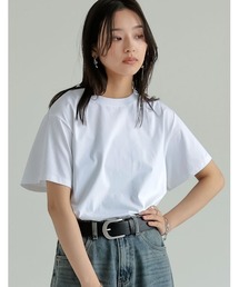 [接触冷感]コットンブレンドスムース天竺ベーシックTシャツ
