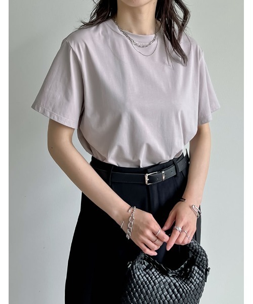 Re:EDIT（リエディ）の「[接触冷感]コットンブレンドスムース天竺ベーシックTシャツ（Tシャツ/カットソー・レディース・ブラック/グレイッシュベージュ/チャコールグレー/ホワイト/ボルドー/ワインレッド/ネイビー/ベージュ・MEDIUM/LARGE/X-LARGE）」の19枚目の写真