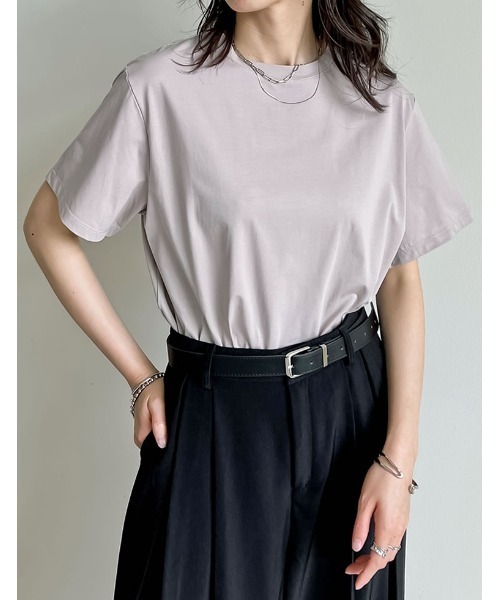 Re:EDIT（リエディ）の「[接触冷感]コットンブレンドスムース天竺ベーシックTシャツ（Tシャツ/カットソー・レディース・ブラック/グレイッシュベージュ/チャコールグレー/ホワイト/ボルドー/ワインレッド/ネイビー/ベージュ・MEDIUM/LARGE/X-LARGE）」の22枚目の写真