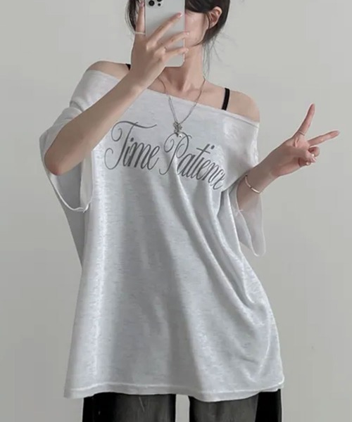 NANAHACHI(ナナハチ)の「2WAYオーバーサイズ半袖カットソー(Tシャツ/カットソー・レディース・カーキ/ネイビー/ライトグレー・FREE)」の4枚目の写真