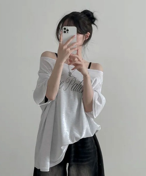 NANAHACHI(ナナハチ)の「2WAYオーバーサイズ半袖カットソー(Tシャツ/カットソー・レディース・カーキ/ネイビー/ライトグレー・FREE)」の7枚目の写真