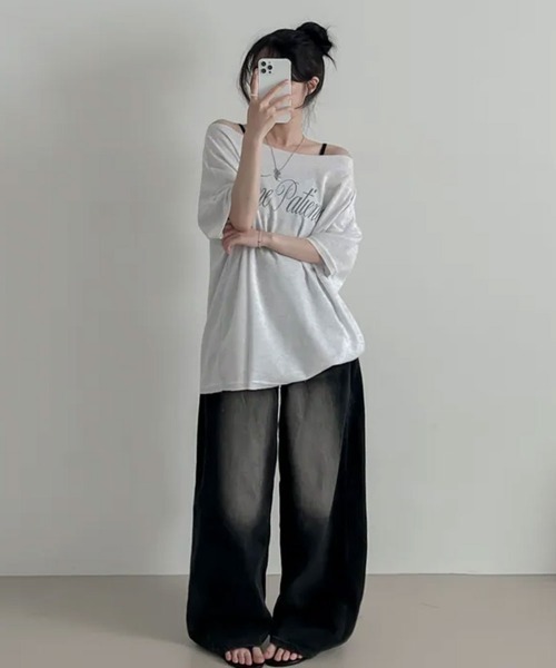 NANAHACHI(ナナハチ)の「2WAYオーバーサイズ半袖カットソー(Tシャツ/カットソー・レディース・カーキ/ネイビー/ライトグレー・FREE)」の8枚目の写真