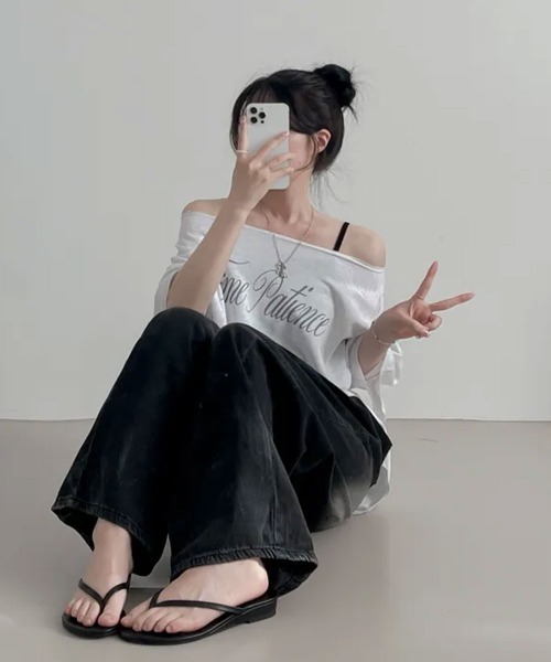 NANAHACHI(ナナハチ)の「2WAYオーバーサイズ半袖カットソー(Tシャツ/カットソー・レディース・カーキ/ネイビー/ライトグレー・FREE)」の9枚目の写真