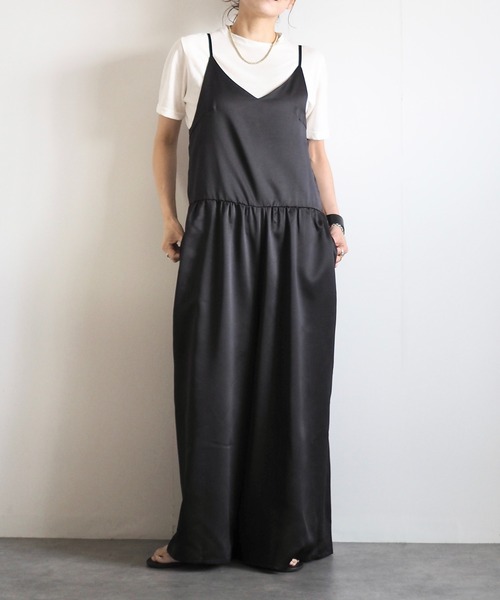ANIECA サロペット グレー　秋　冬　可愛い　ゆったり　大人　素敵 サテンキャミサロペット（サロペット/オーバーオール）｜ANIECA