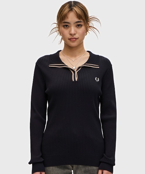 Fred Perry ポロニット Ribbed Knitted Polo Shirt／リブニットポロシャツ（ポロシャツ