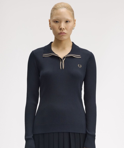 【タグ付き新品】Ribbed Knitted Shirt FRED PERRY Ribbed Knitted Polo Shirt／リブニットポロシャツ（ポロシャツ