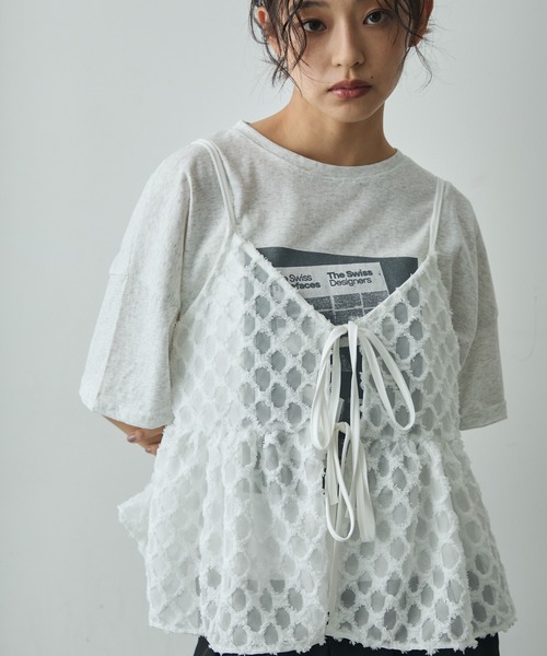 Lunea（ルネア）の「レースリボンビスチェ（キャミソール・レディース・ブラック/ホワイト・FREE）」の14枚目の写真