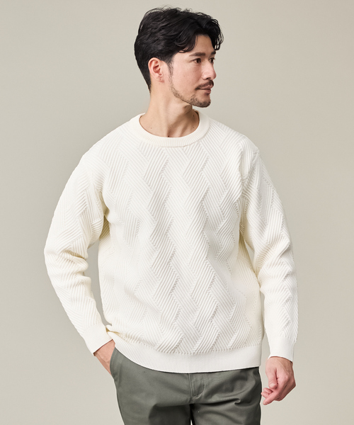 ABAHOUSE GRAY（アバハウスグレイ）の「【ジオメトリック柄 / 軽量】プルオーバーニット（ニット/セーター・メンズ・ホワイト/グレー/モカ/グレイッシュブルー/ネイビー/ブラック・46/48）」の2枚目の写真