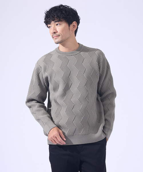 ABAHOUSE GRAY（アバハウスグレイ）の「【ジオメトリック柄 / 軽量】プルオーバーニット（ニット/セーター・メンズ・ホワイト/グレー/モカ/グレイッシュブルー/ネイビー/ブラック・46/48）」の5枚目の写真