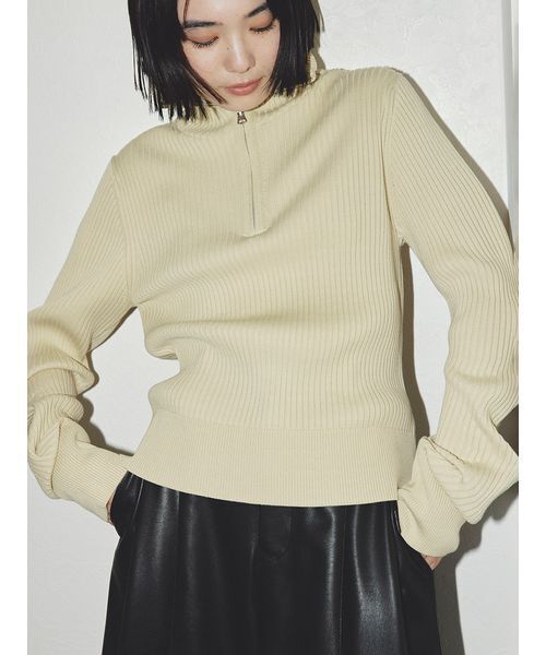 MIESROHE（ミースロエ）の「ウェーブスリーブハーフジップニット（ニット/セーター・レディース・ライトグレー/ブラウン/マルチ/クリーム/ブラック・F）」の5枚目の写真