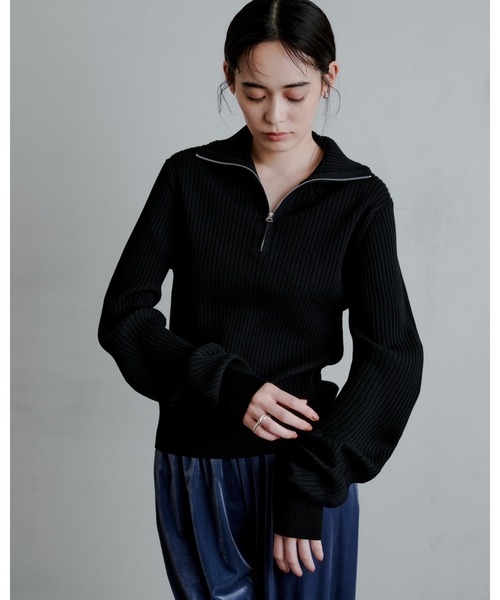 MIESROHE（ミースロエ）の「ウェーブスリーブハーフジップニット（ニット/セーター・レディース・ライトグレー/ブラウン/マルチ/クリーム/ブラック・F）」の3枚目の写真