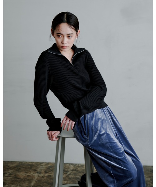 MIESROHE（ミースロエ）の「ウェーブスリーブハーフジップニット（ニット/セーター・レディース・ライトグレー/ブラウン/マルチ/クリーム/ブラック・F）」の7枚目の写真