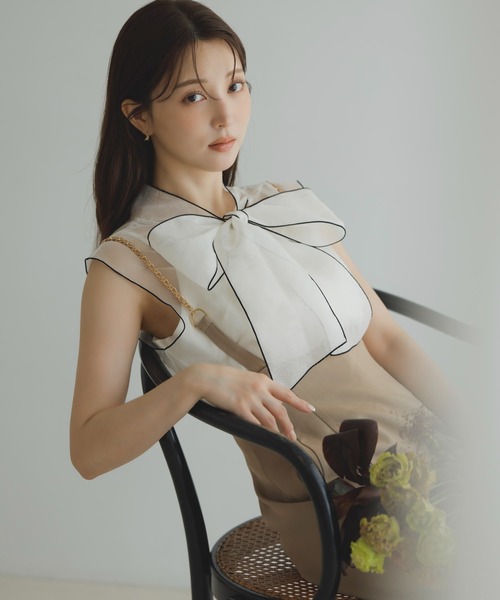 NOELA（ノエラ）の「配色シアーボウタイブラウス（シャツ/ブラウス・レディース・ブラウン/ブラック/オフホワイト・フリー）」の2枚目の写真