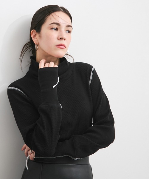 Healthknit（ヘルスニット）の「【Healthknit/ヘルスニット】別注/Basic Waffle Turtleneck L/S（Tシャツ/カットソー・レディース・オフホワイト/ブラック系その他/ブラック系その他3・FREE）」の3枚目の写真