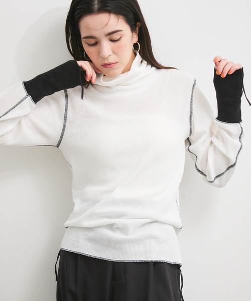 Healthknit（ヘルスニット）の「【Healthknit/ヘルスニット】別注/Basic Waffle Turtleneck L/S（Tシャツ/カットソー・レディース・オフホワイト/ブラック系その他/ブラック系その他3・FREE）」の2枚目の写真