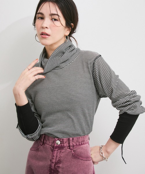 Healthknit（ヘルスニット）の「【Healthknit/ヘルスニット】別注/Basic Waffle Turtleneck L/S（Tシャツ/カットソー・レディース・オフホワイト/ブラック系その他/ブラック系その他3・FREE）」の13枚目の写真