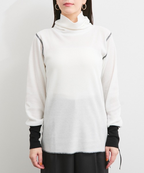 Healthknit（ヘルスニット）の「【Healthknit/ヘルスニット】別注/Basic Waffle Turtleneck L/S（Tシャツ/カットソー・レディース・オフホワイト/ブラック系その他/ブラック系その他3・FREE）」の15枚目の写真