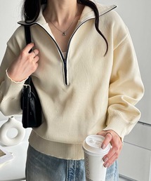 ニット セーター 「FIRSTMOODコラボ」配色ハーフジップニットプルオーバー レディース FIRSTMOODコラボ》配色ハーフジップニットプルオーバー（ニット