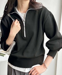 ニット セーター 「FIRSTMOODコラボ」配色ハーフジップニットプルオーバー レディース 001_9fab405e-754b-440a-a382-