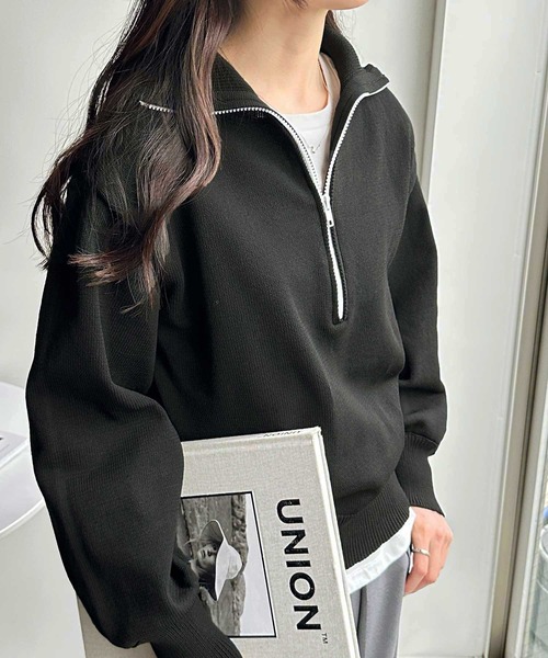 FIRST MOOD(ファーストムード)の「《FIRSTMOODコラボ》配色ハーフジップニットプルオーバー(ニット/セーター・レディース・アイボリー/ブラック・MEDIUM/LARGE)」の11枚目の写真