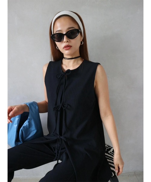 TRUNC（トランクエイティーエイト）の「Smooth Rib 2way Ribbon Tops（その他トップス・レディース・ブルー/ブラック/アイボリー・FREE）」の7枚目の写真