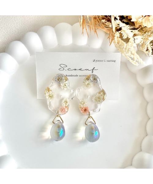VIBGYOR(ヴィブジョー)の「【S.coeuf】ピアス 水たまりフラワー×雫(MA)(ピアス(両耳用)・レディース・ホワイト・FREE)」の1枚目の写真