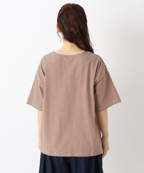 one'sterrace(ワンズテラス)の「コットン天竺 ボーダー5分袖プルオーバー(Tシャツ/カットソー・レディース・ブラック系8/オレンジ系その他5/カーキ系5・02)」の6枚目の写真