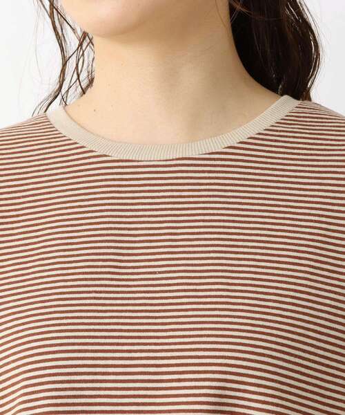 one'sterrace(ワンズテラス)の「コットン天竺 ボーダー5分袖プルオーバー(Tシャツ/カットソー・レディース・ブラック系8/オレンジ系その他5/カーキ系5・02)」の7枚目の写真