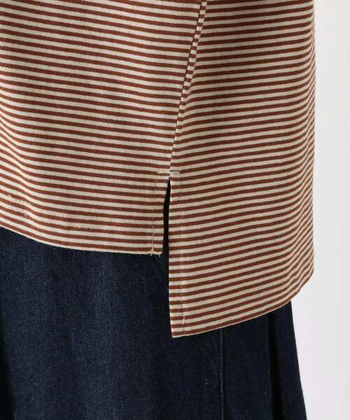 one'sterrace(ワンズテラス)の「コットン天竺 ボーダー5分袖プルオーバー(Tシャツ/カットソー・レディース・ブラック系8/オレンジ系その他5/カーキ系5・02)」の9枚目の写真