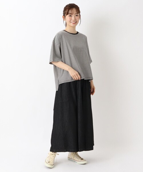 one'sterrace(ワンズテラス)の「コットン天竺 ボーダー5分袖プルオーバー(Tシャツ/カットソー・レディース・ブラック系8/オレンジ系その他5/カーキ系5・02)」の12枚目の写真