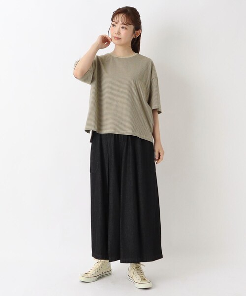 one'sterrace(ワンズテラス)の「コットン天竺 ボーダー5分袖プルオーバー(Tシャツ/カットソー・レディース・ブラック系8/オレンジ系その他5/カーキ系5・02)」の14枚目の写真
