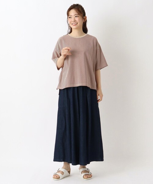 one'sterrace(ワンズテラス)の「コットン天竺 ボーダー5分袖プルオーバー(Tシャツ/カットソー・レディース・ブラック系8/オレンジ系その他5/カーキ系5・02)」の16枚目の写真
