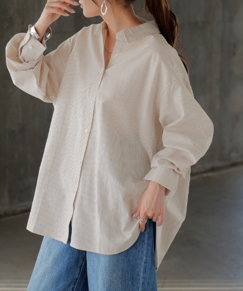 HUG.U(ハグユー)の「オックスフォードストライプシャツ(シャツ/ブラウス・レディース・ピンク/ベージュ/ブルー/ブラック/ブルー系その他・FREE)」の15枚目の写真