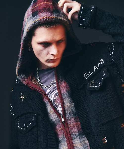 glamb(グラム)の「Check Knit Hoodie / チェックニットフーディー(ニット/セーター・メンズ・レッド/ブルー・S/M/L)」の6枚目の写真