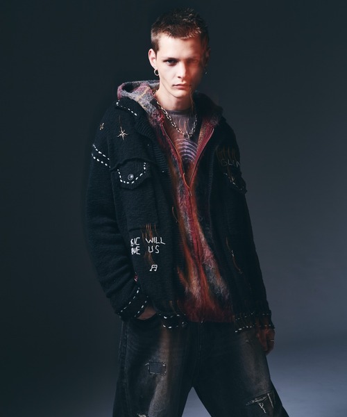 glamb(グラム)の「Check Knit Hoodie / チェックニットフーディー(ニット/セーター・メンズ・レッド/ブルー・S/M/L)」の7枚目の写真