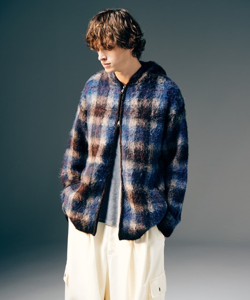 glamb(グラム)の「Check Knit Hoodie / チェックニットフーディー(ニット/セーター・メンズ・レッド/ブルー・S/M/L)」の8枚目の写真