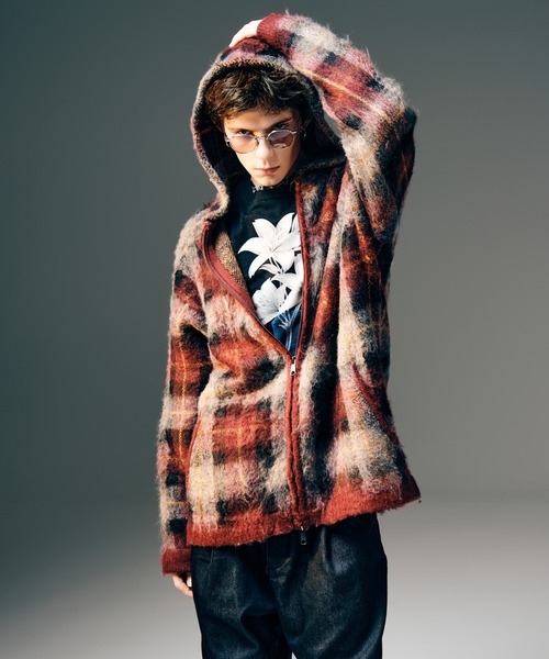 glamb(グラム)の「Check Knit Hoodie / チェックニットフーディー(ニット/セーター・メンズ・レッド/ブルー・S/M/L)」の12枚目の写真