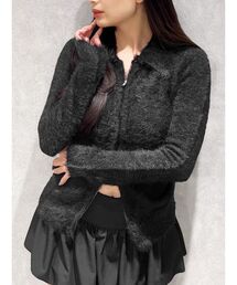 【WEB限定】【TINY低身長さん向け】ダブルZIPシャギーニットチュニックニットトップス