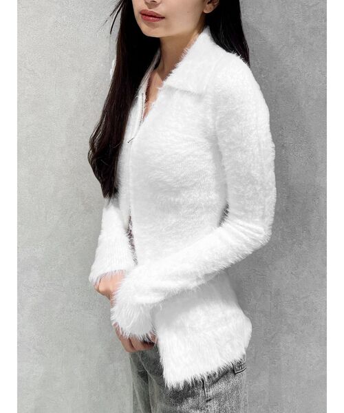GYDA(ジェイダ)の「【WEB限定】【TINY低身長さん向け】ダブルZIPシャギーニットチュニックニットトップス(ニット/セーター・レディース・ブラック/オフホワイト・FREE)」の12枚目の写真