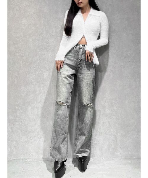 GYDA(ジェイダ)の「【WEB限定】【TINY低身長さん向け】ダブルZIPシャギーニットチュニックニットトップス(ニット/セーター・レディース・ブラック/オフホワイト・FREE)」の11枚目の写真