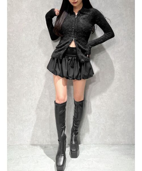 GYDA(ジェイダ)の「【WEB限定】【TINY低身長さん向け】ダブルZIPシャギーニットチュニックニットトップス(ニット/セーター・レディース・ブラック/オフホワイト・FREE)」の4枚目の写真