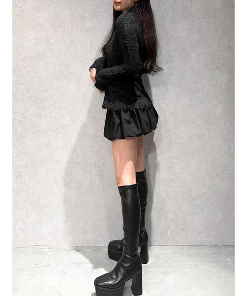GYDA(ジェイダ)の「【WEB限定】【TINY低身長さん向け】ダブルZIPシャギーニットチュニックニットトップス(ニット/セーター・レディース・ブラック/オフホワイト・FREE)」の3枚目の写真