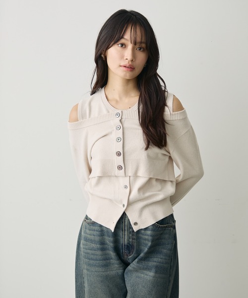 attiree(アティレー)の「レイヤードニットセット(ニット/セーター・レディース・チャコールグレー/カーキ/アイボリー・MEDIUM)」の7枚目の写真