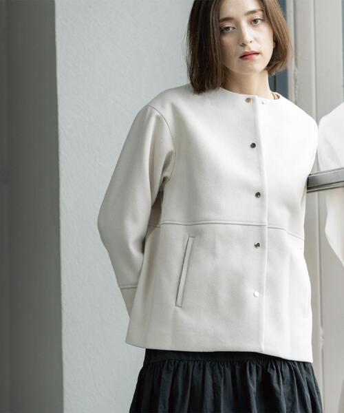 ウールライクメルトンノーカラーコート【洗濯機洗い可】（ノーカラー