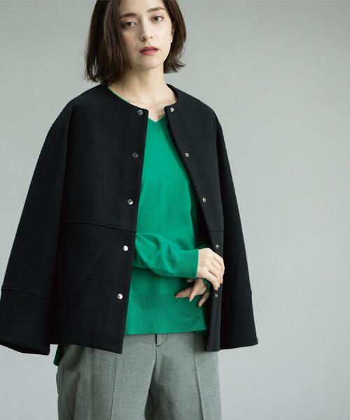 ウールライクメルトンノーカラーコート【洗濯機洗い可】（ノーカラー