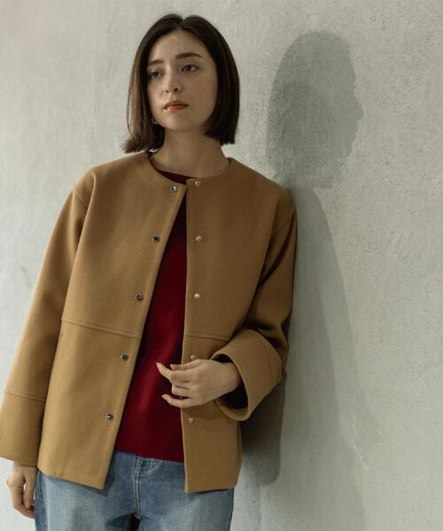 OPAQUE.CLIP（オペークドットクリップ）の「ウールライクメルトンノーカラーコート【洗濯機洗い可】（ノーカラーコート・レディース・グレー/ベージュ系8/ブラック/キャメル・36/38/40/42）」の5枚目の写真