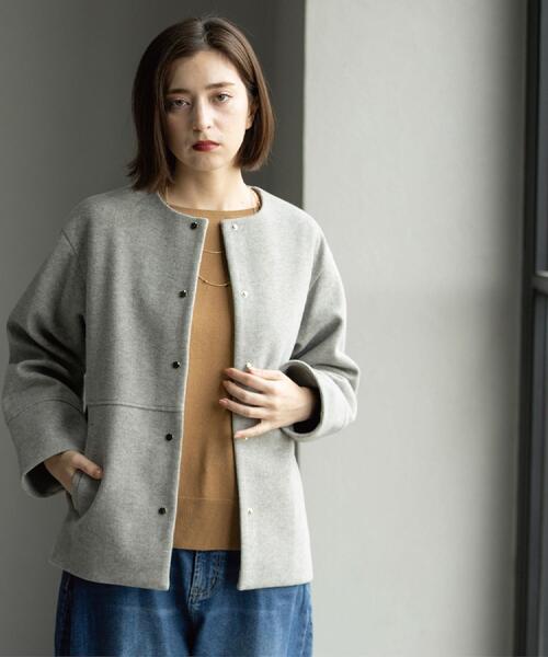 OPAQUE.CLIP（オペークドットクリップ）の「ウールライクメルトンノーカラーコート【洗濯機洗い可】（ノーカラーコート・レディース・グレー/ベージュ系8/ブラック/キャメル・36/38/40/42）」の13枚目の写真